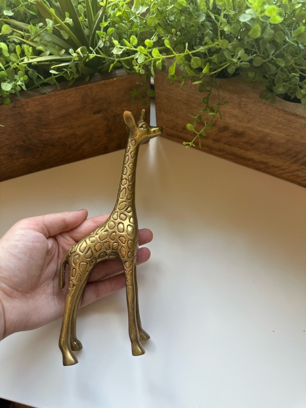 Vintage Brass Giraffe Figurine Decorative Metal Sculpture Gold Tone